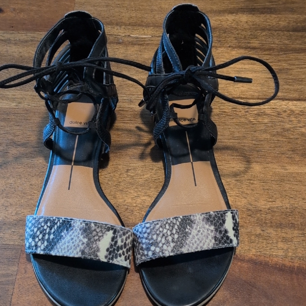 Dolce Vita Black and Snake Print Sandals